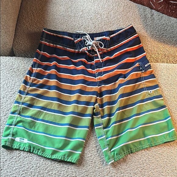 Oakley Orange and Green Board Shorts Quick-Dry Swimwear - Picture 1 of 8